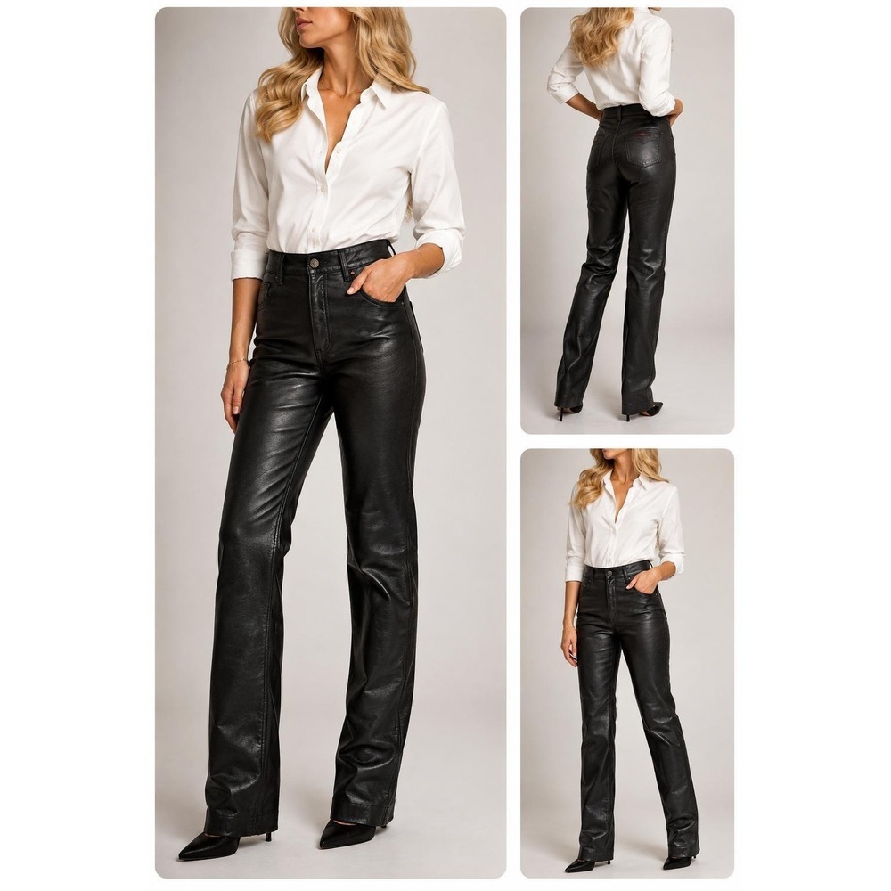 Biker Chic Jordache Leather Pant High Waist 80s 90s Straight Leg Black Vintage